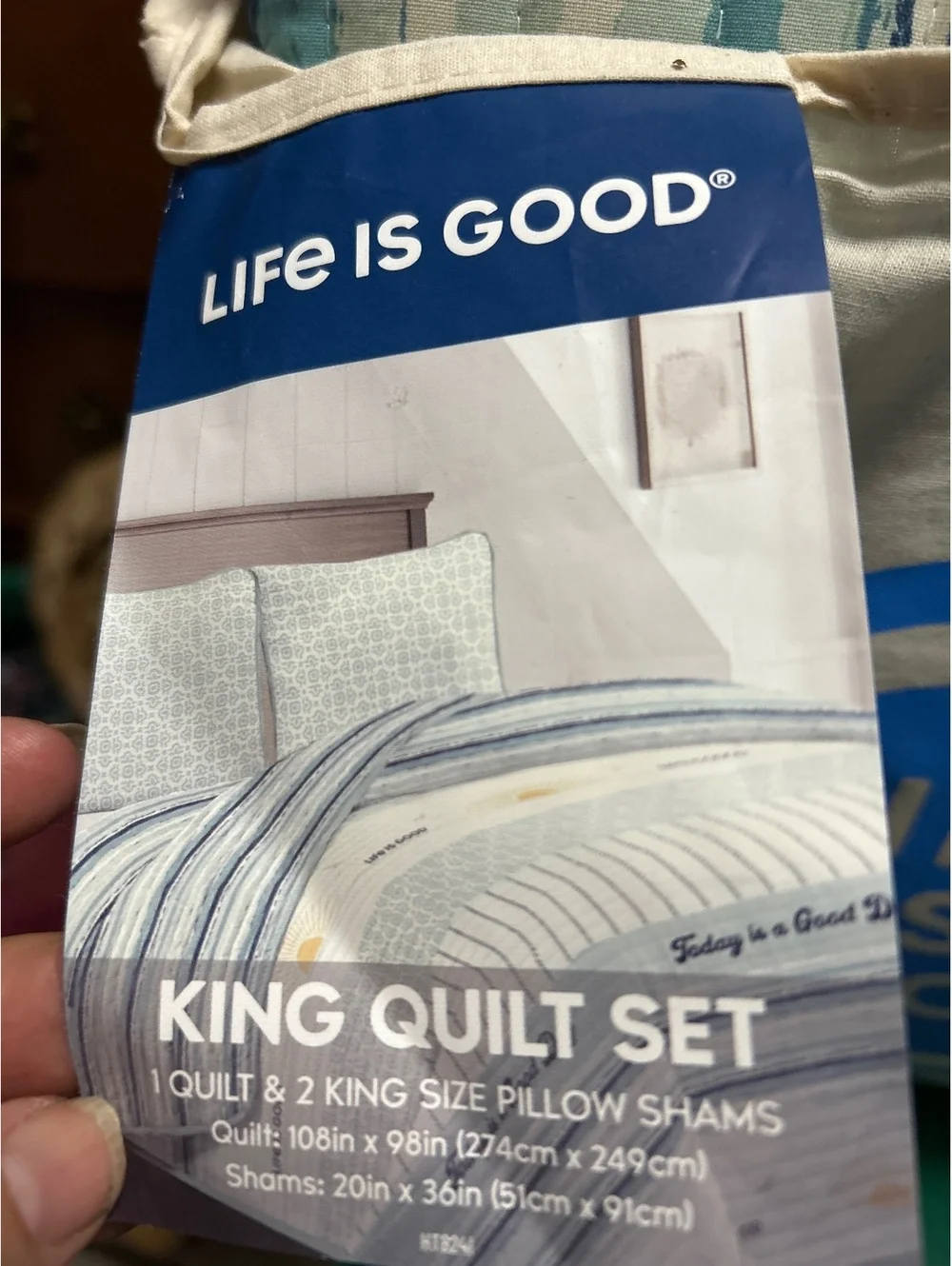 Life is Good King Quilt Set with 2 King Size Pillow Shams Coastal Sunfish Design